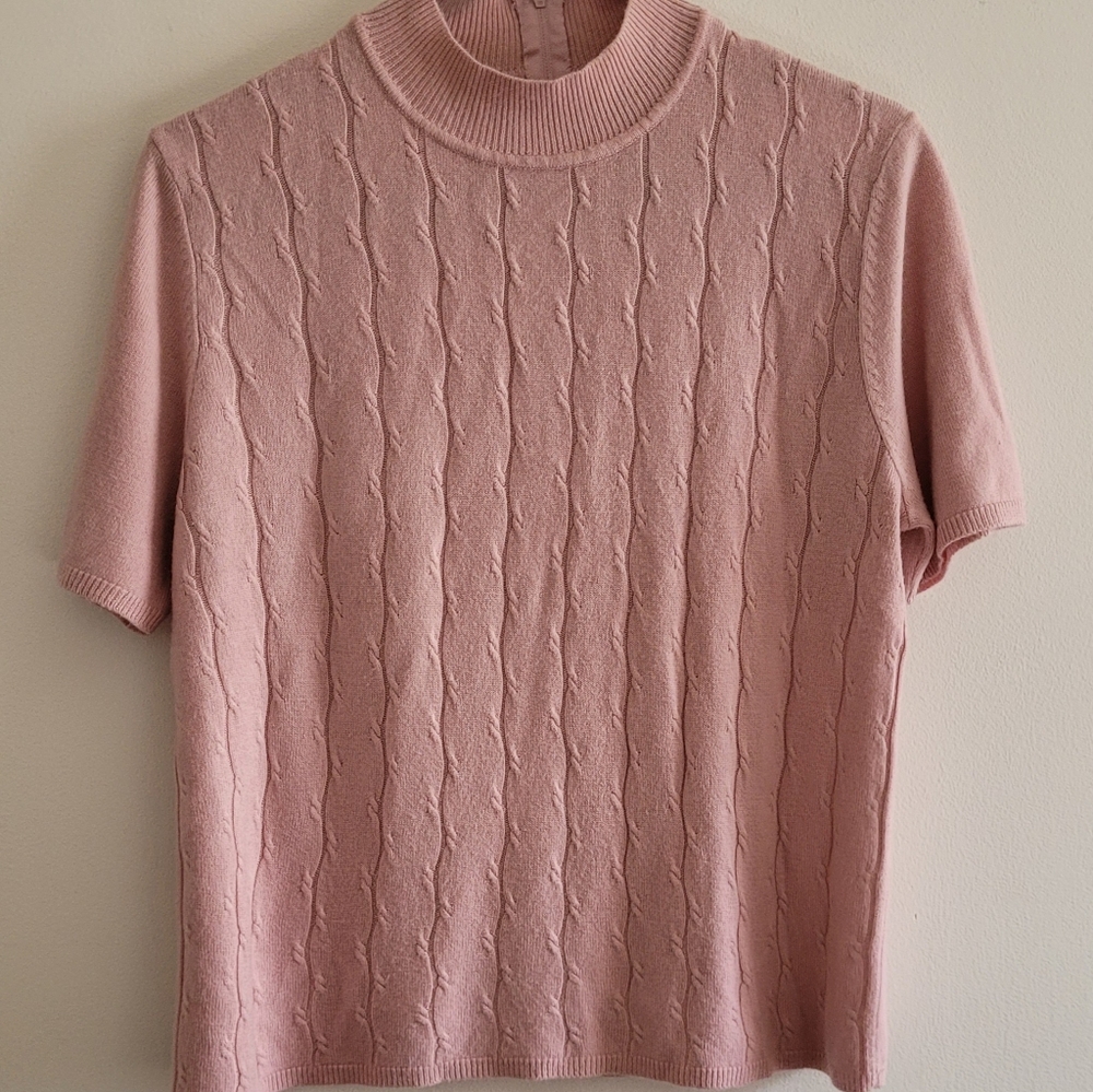 Koret Vintage Blush Pink Cable Knit Short Sleeved Sweater|Classic Soft Girl